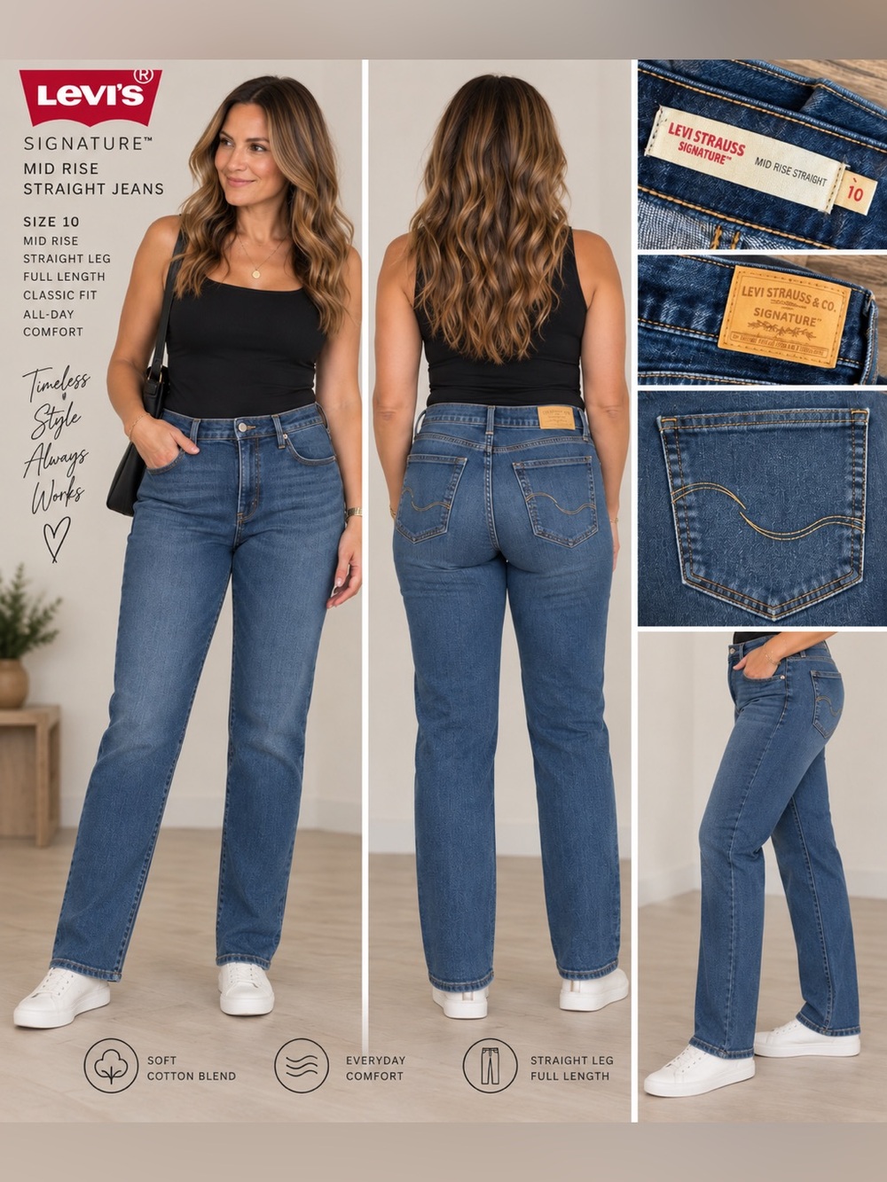 Levi's Signature Mid Rise Straight Leg Jeans - Blue 10